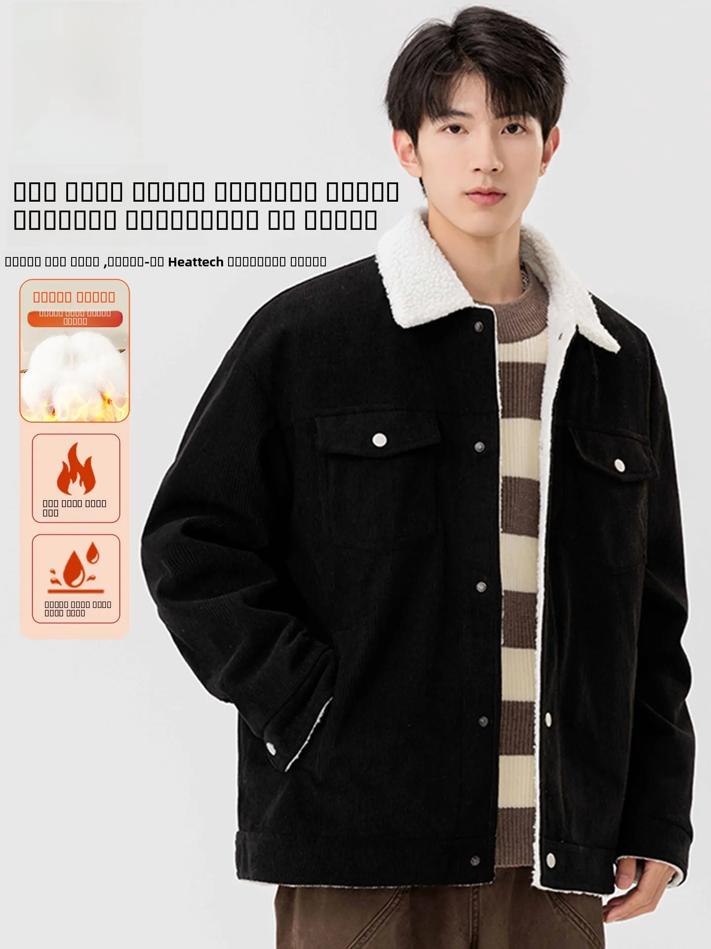 

Утепленная вельветовая куртка с воротником из овечьей шерсти для мужчин: молодежная, модная, теплая зимняя верхняя одежда на молнии