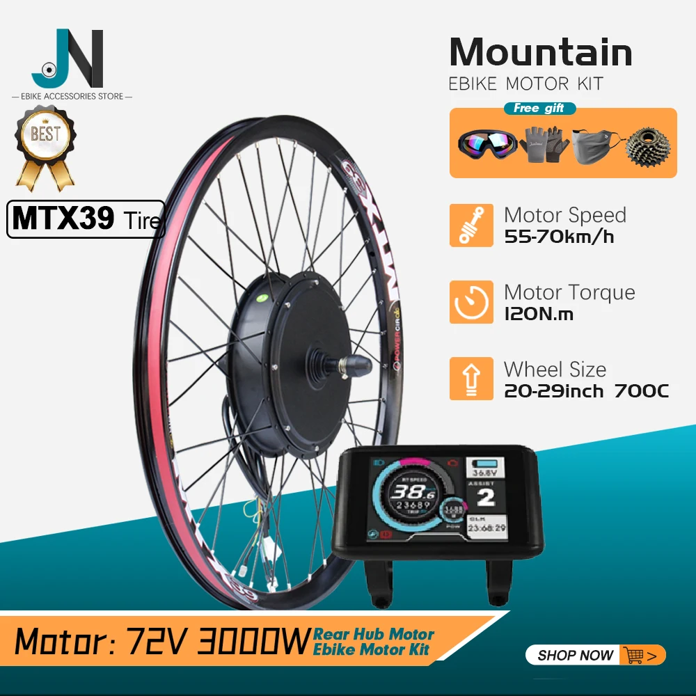 

Electric Bike Conversion Kit 72V 3000W Brushless Rear Rotate Wheel Hub Motor MTX39 Rim Speed 70km/h For ebike Kit 20-29in 700C