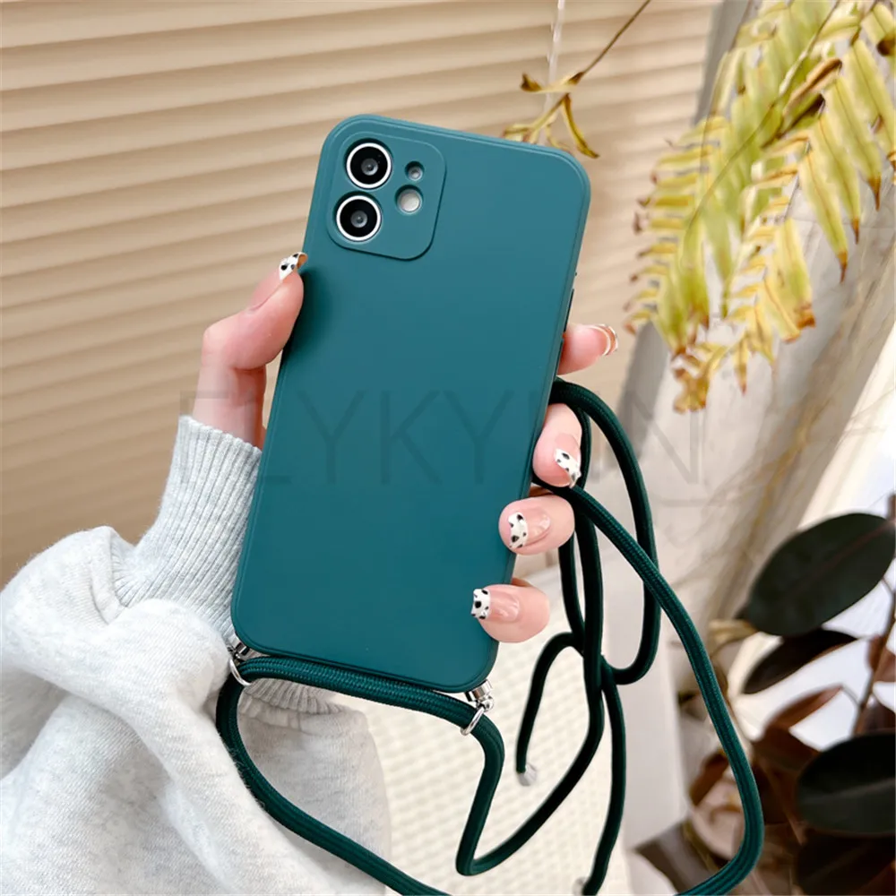 Crossbody Necklace Lanyard Cord Strap Chain Case For Xiaomi Redmi 14C 13 13C 4G Soft Silicone Cover For Xiaomi 14T Pro POCO C65