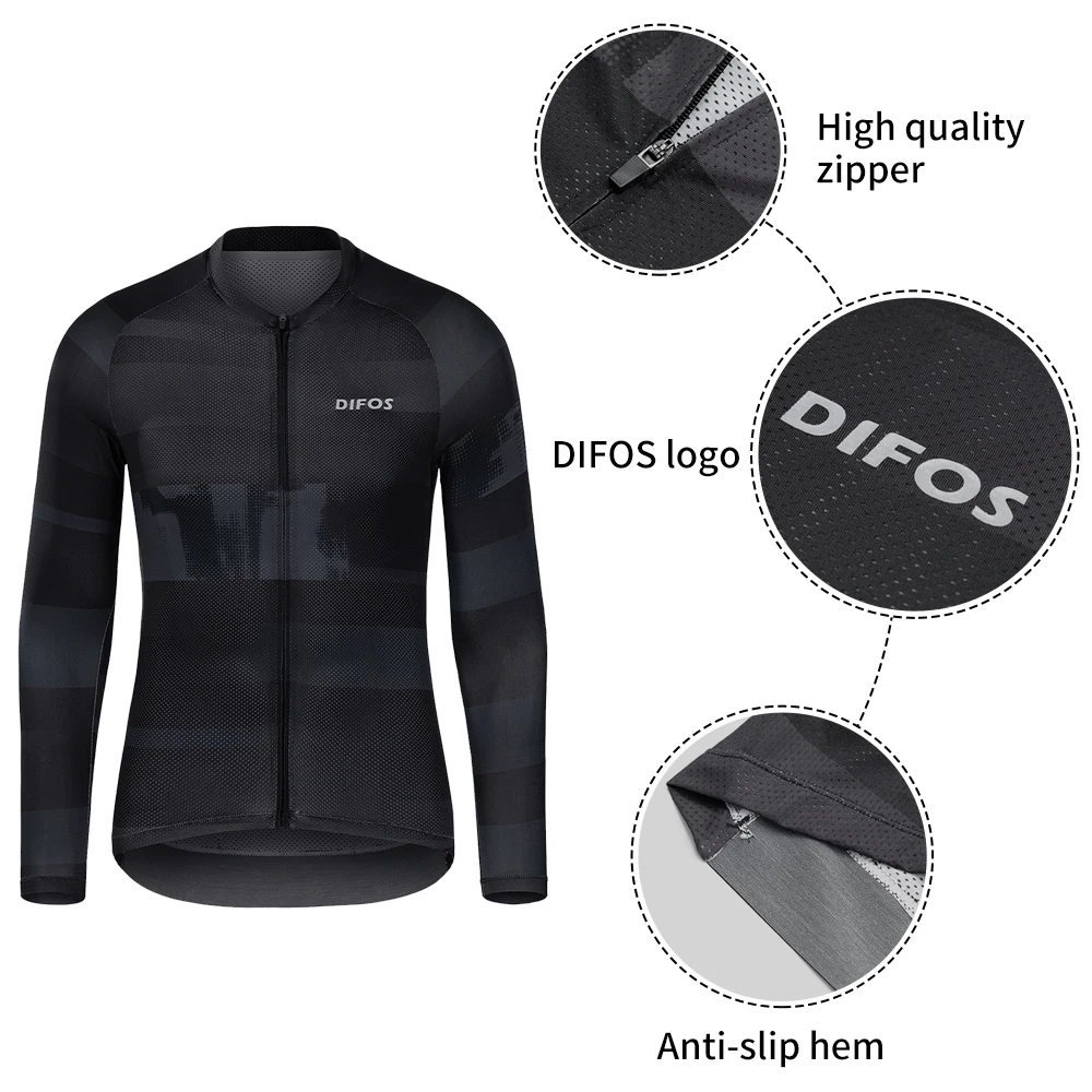 Difos Men's Cycling Jersey Long Sleeve Spring Summer Quick Dry Biker Shirt Breathable Reflective Outdoor Bicycle Sports Clothing