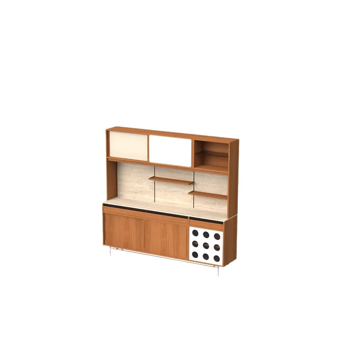 

Integrated travertine rock slab medieval side cabinet cherry wood living room locker