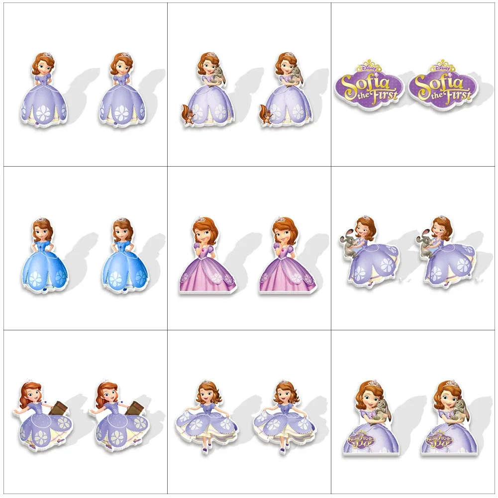 Disney-brincos acrílicos para meninas, princesa Sophia, joias fofas, acessórios coloridos, atacado