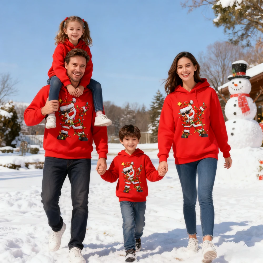 بلوفر دافئ بأكمام طويلة منقوش عليه سانتا كلوز لعام 2026 للفتيات والأولاد في الخريف والشتاء ملابس رياضية خارجية للأطفال