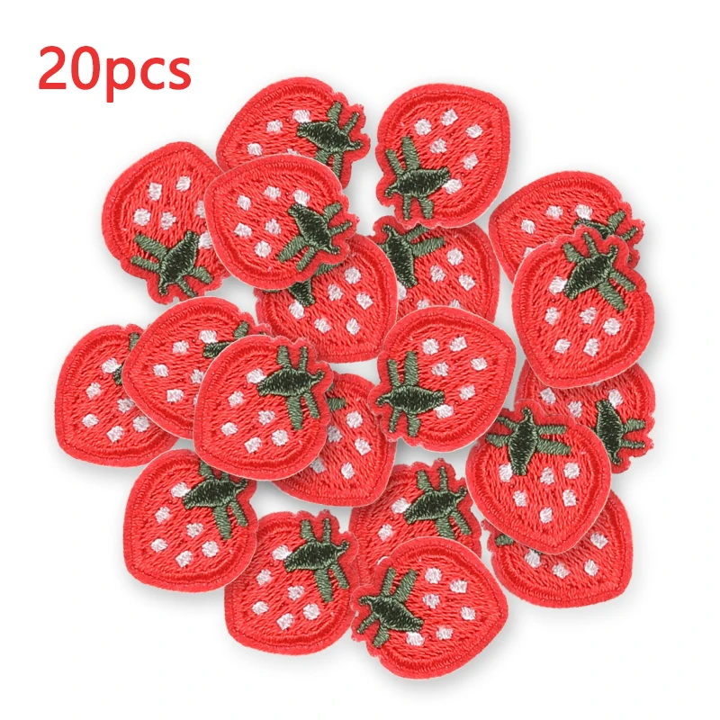 20pcs Lot strawberry Iron On Patches For Clothes Small Cute Embroidered Jacket Bulk Wholesale Sew Kids Applique Girls Fabrics