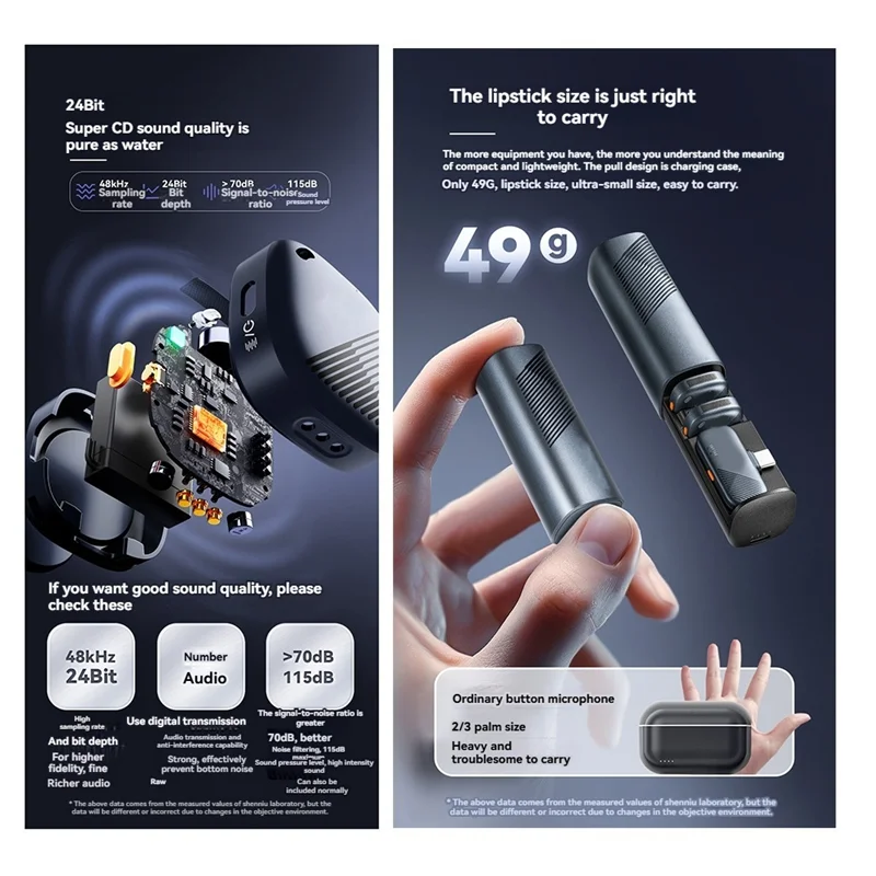 AS95-Беспроводная микрофонная система, 2,4 ГГц, капсула времени, конструкция, стабильная передача 300 м для прямой трансляции Vlogg A