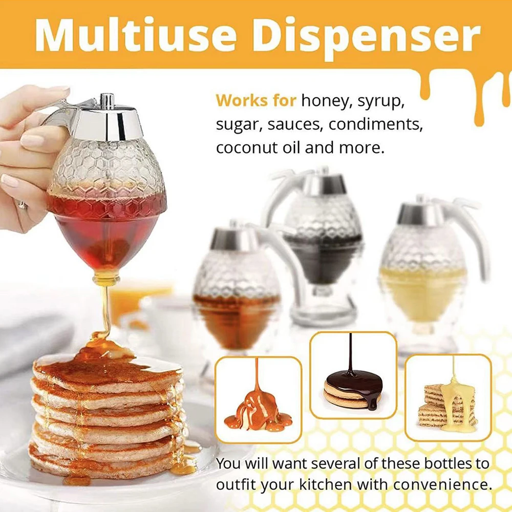 Honey Dispenser Drip Free , Transparent Honey Container With Bracket, Honey Can With Silicone Plug, Maple Syrup Dispenser Honey