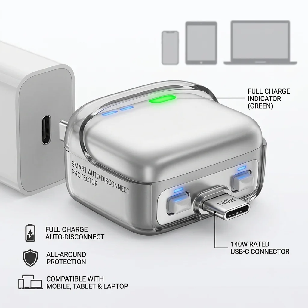 140W Smart Full Charge Separator Typ-C-Ladeadapter mit Überladungsschutz und automatischer Abschaltung für Typ-C-Geräte