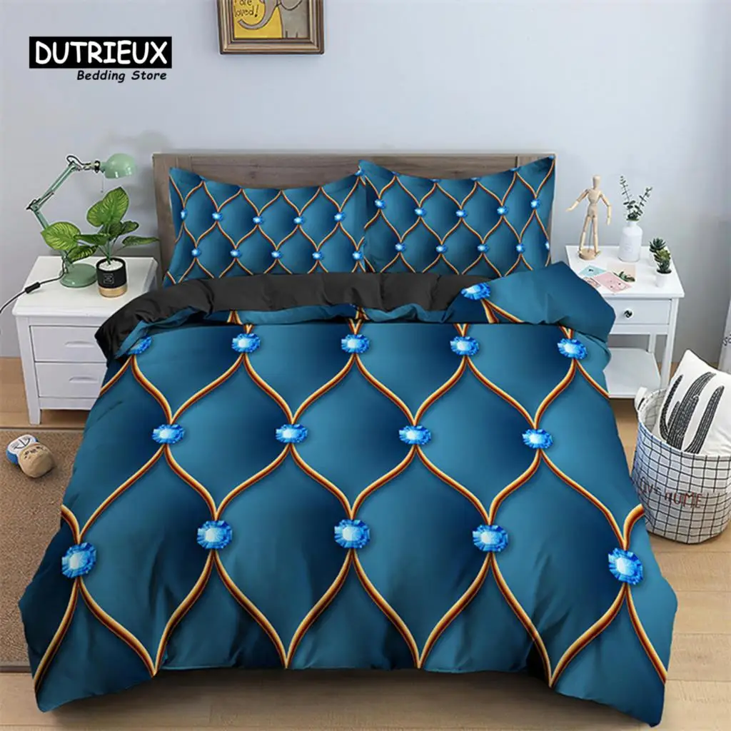 Luxury Geometric Duvet Cover Microfiber Diamond Bedding Set Abstract Pattern Comforter Cover King Queen For Girls Adult Bedroom