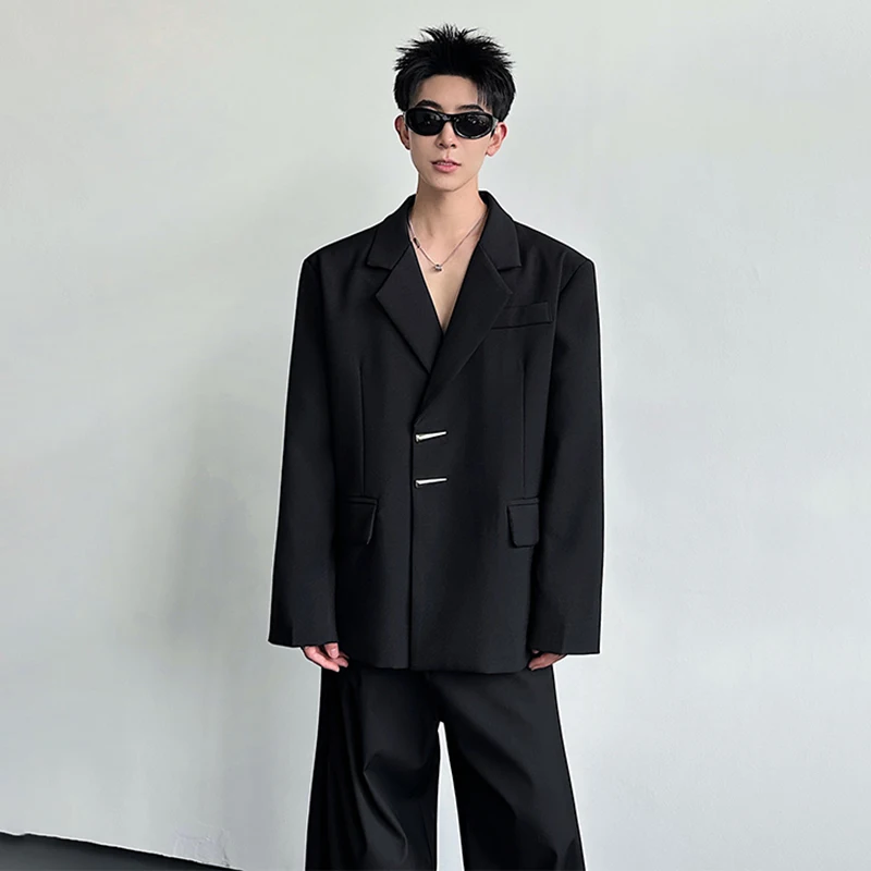 LUZHEN Temperament Metal Stylish Buttoned Shoulder Pad Elegant Buckle Blazer Coat Men's 2026 Solid Color Casual Clothes JY8852