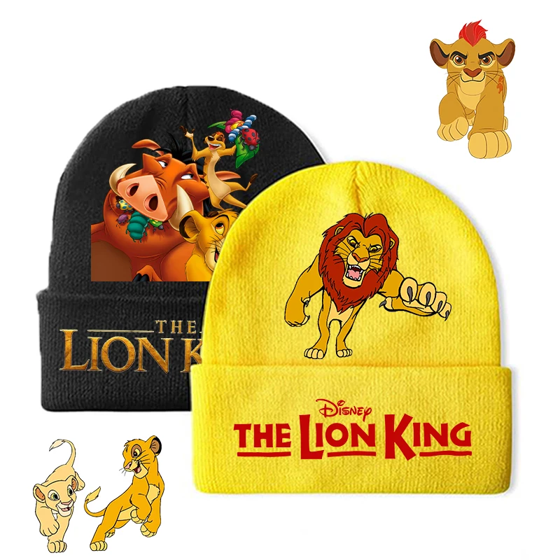 Mufasa Lion King Knitted Hat Disney Cartoon Anime Print Woolen Cap Children Winter Warm Thick Casual Beanies Cap Student Gifts