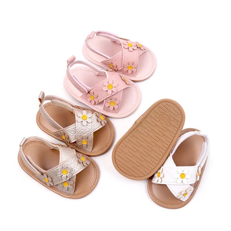 Suefunskry Baby Girls Sandals 3D Flower First Walking PU Non-Slip Summer Adorable Soft Sole Shoes