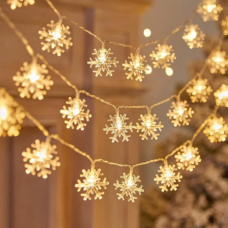 Christmas Snowflake String Lights LED Fairy Lights USB/Battery Powered Garland 2024 New Year's Wedding Party Xmas Decorations