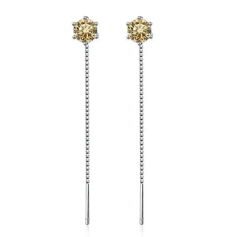 S925 Silber Lange Lineare Hängeohrringe mit Rundschliff D VVS1 Moissanit Sonnenblumen-Design und Pavé-Tenniskette, Edle Schmuckstücke – Detail 15