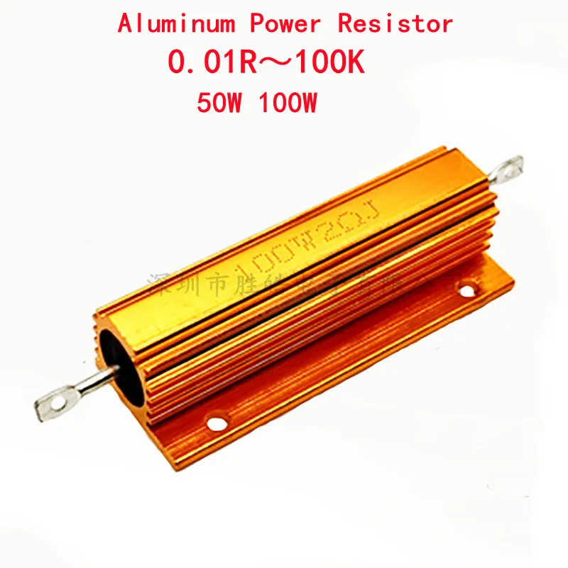 1piece 50W 100W RX24 0.01R ~ 100K 1 6 8 10 20 200 500 1K 10K Ohm Resistance Aluminum Power Metal Shell Case Wirewound Resistor