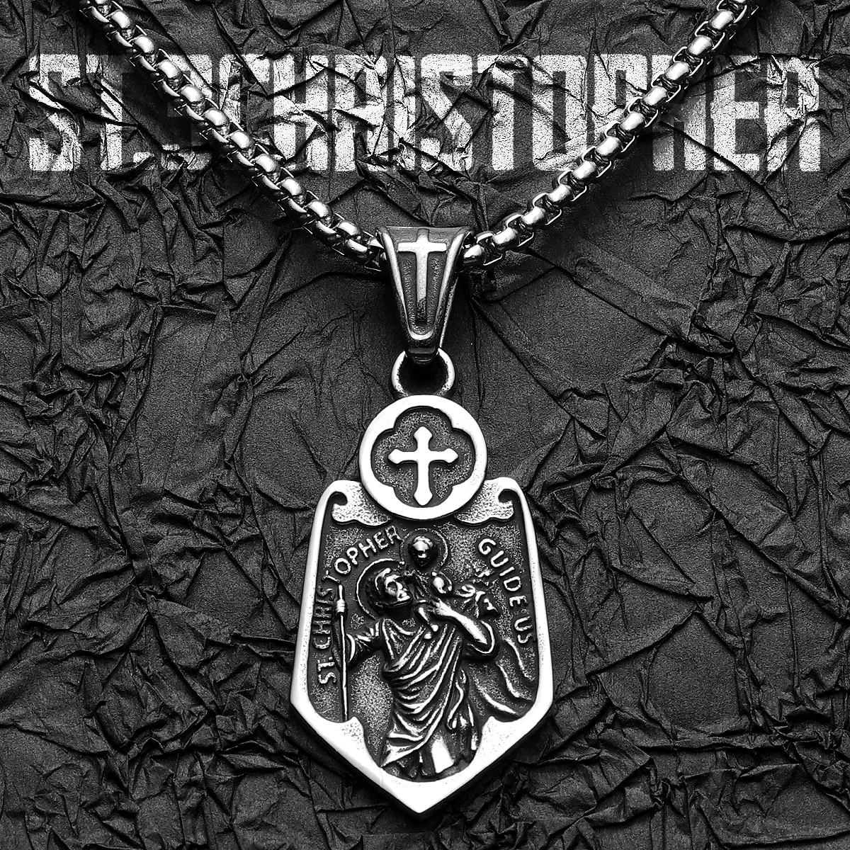 Cross Shield St.Christopher Stainless Steel Men Necklaces Pendant Chain Powerful Amulet Vintage For Women Jewelry Gift Wholesale