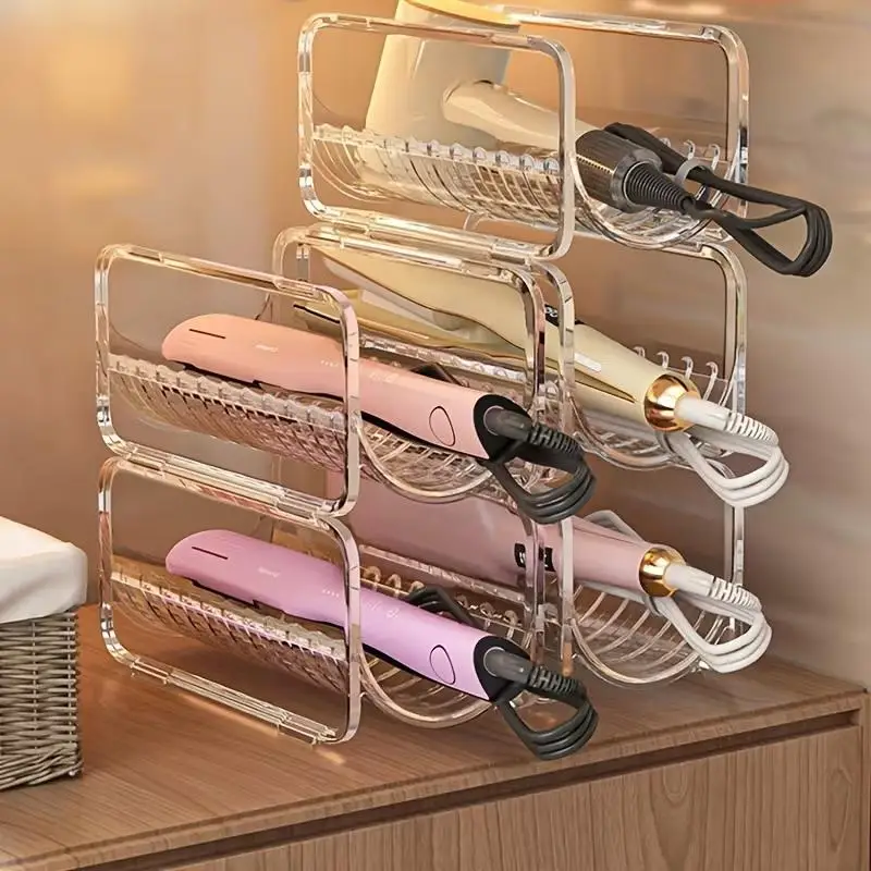 Transparent Curling Iron Storage Holder Sturdy Non-Slip Countertop Organizer for Bathroom Vanity & Dresser
