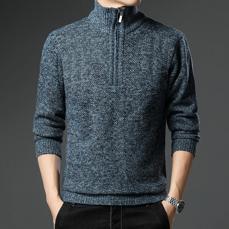 

Fashionable and Warm Pullover with Half-high Solid Color Collar and Half-zipper for Men in Autumn and Winter