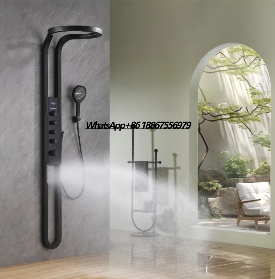 

Fashionable Black Stainless Steel 304 Wall Mounted Multi Function Shower Panel Bathroom Large Waterfall Rainfall Shower Set