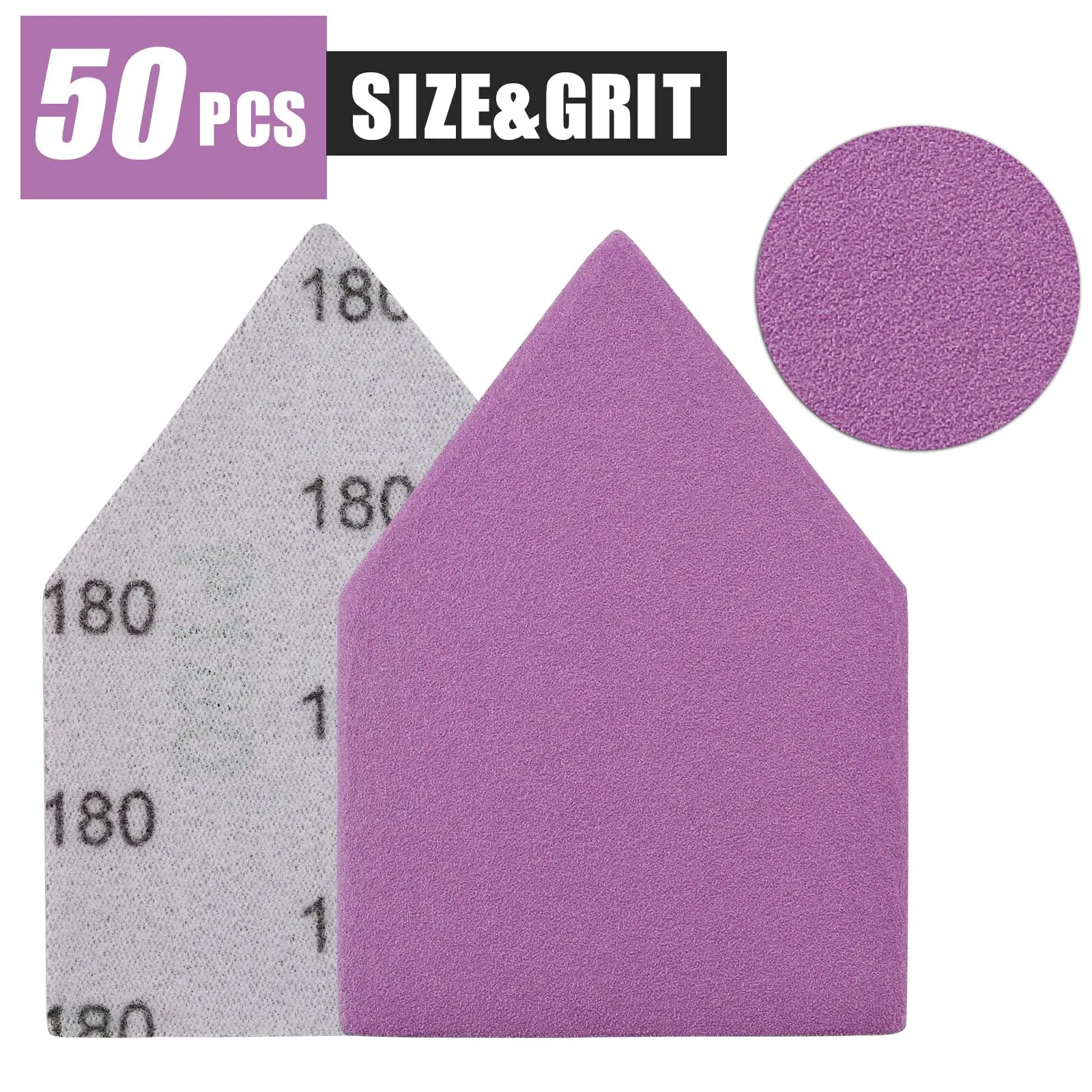 65*92MM Detail Purple Sandpaper Kit 50/52Pcs Aluminum Oxide with Interface Pad Assorted Grit 80-240# for Grinding Wood Metal