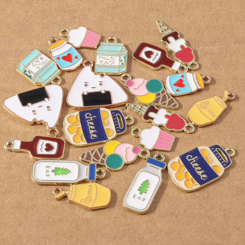 10pcs Enamel Food Drink Charms for Jewelry Making Cake Milk Cola Ice Cream Pendants Handmade Necklace Earrings Craft Supplies