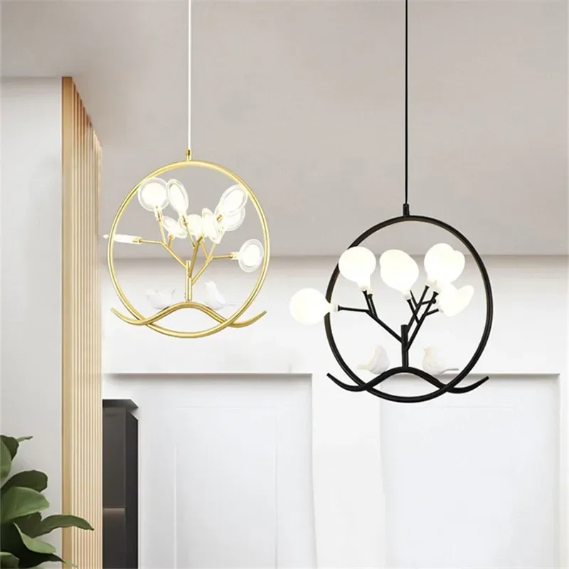 

Nordic chandelier circles American style metal Bird flowers Lamp Personality Living Room Kitchen Bar dining table hanging lights