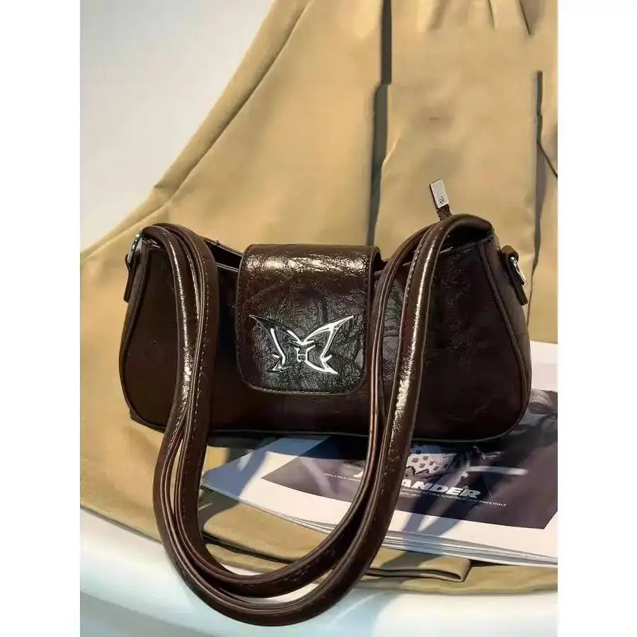 Bloom Butterfly White Y2k Handbag Purse Women Retro Leather Underarm Wallet Female Versatile Shoulder Crossbody Bag 2025