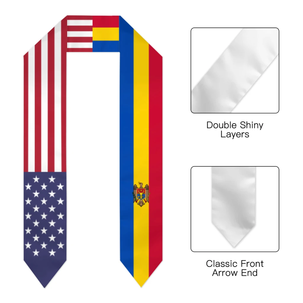 Graduation Sash Moldova& USA United States Flag Stole Shawls Graduate Wraps Scraf International Student Pride Gifts