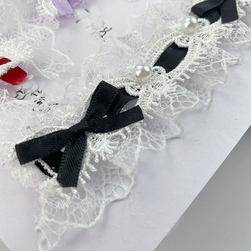 Pearl Bead Bow Ruffled Lace Ribbons