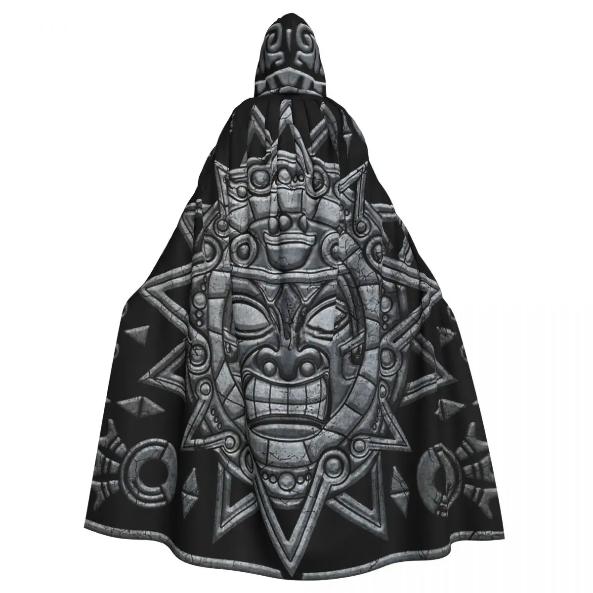 Aztec Sun God - Stone On Black Hooded Cloak Halloween Party Cosplay Woman Men Adult Long Witchcraft Robe Hood