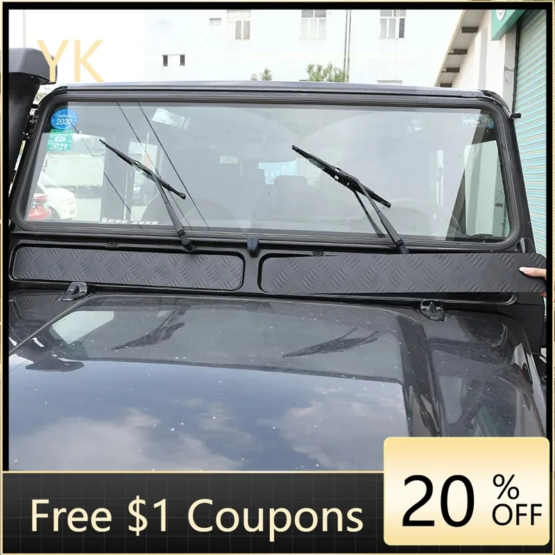 

For Land Rover Defender 90 110 130 2004-2018 Aluminum alloy Black Car Front Windshield Lower Trim Panel Sticker Car Accessories