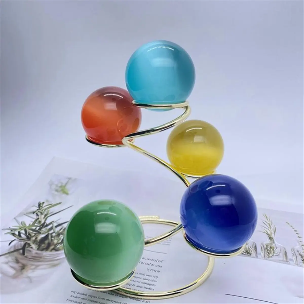 A45I Metal 5 Ball Base Natural Crystal Sphere Stand Egg Holder Display Home Decor Gifts Multi-Ball Spiral Bracket-A