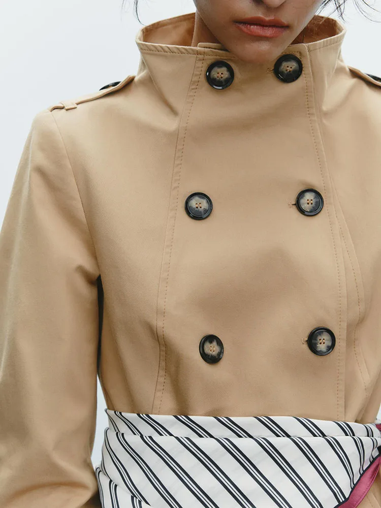 Spring 2025 Faion New Women's Long Sve Stand Collar Printed Thin Scarf Decorated ort Jaet Regular Fit Commute Sle