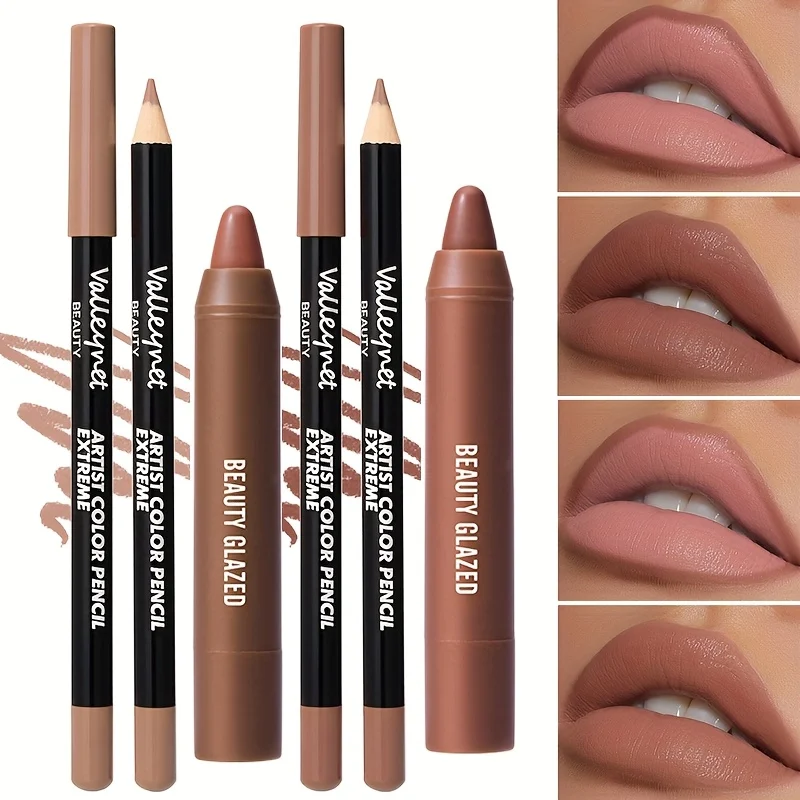 2pcs/Set Nude Brown Matte Lip Liner and Lipstick Combo Set, Lip Liner Makeup Long Lasting Waterproof Lip Liner for Women