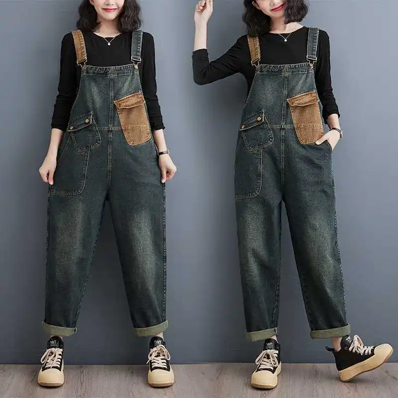 

Denim Pant Women One Piece Suspenders Jeans Wide Leg Long Pants Rompers High Waist Straight Trousers Y2k Mom Jeans Overalls