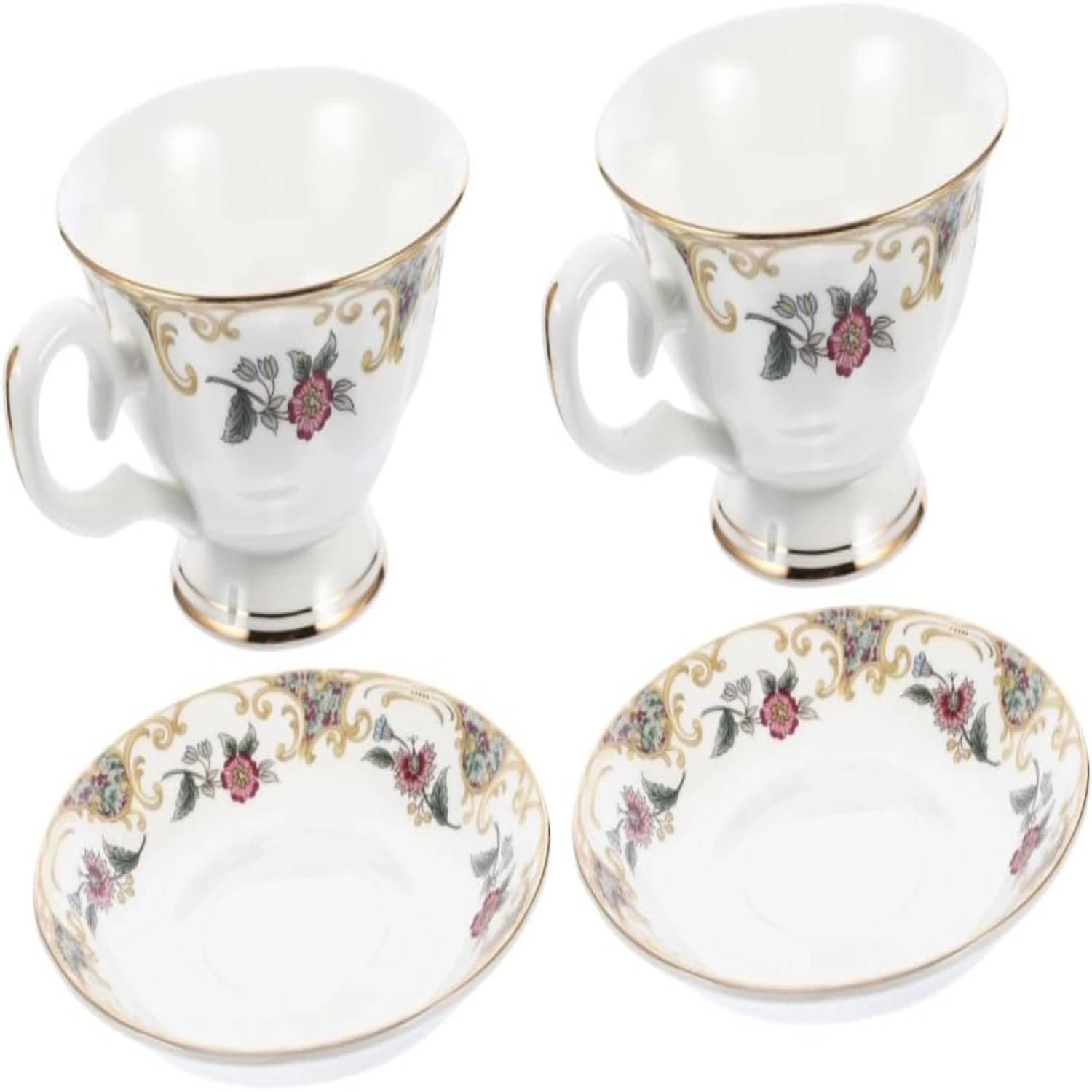 European Style 2 Sets Ceramic Coffee Cup and Saucer Set with Milk Cup, Water Mug, Spoon - Elegant Bone China Design