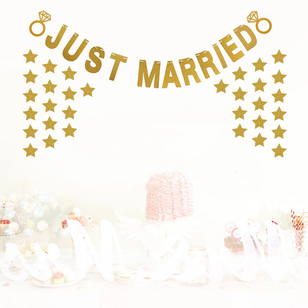 

Golden Star Paper Bunting Banner Pentagram Glitter Confetti Wedding Party Garland Decoration Supplies Wall Tree Branches