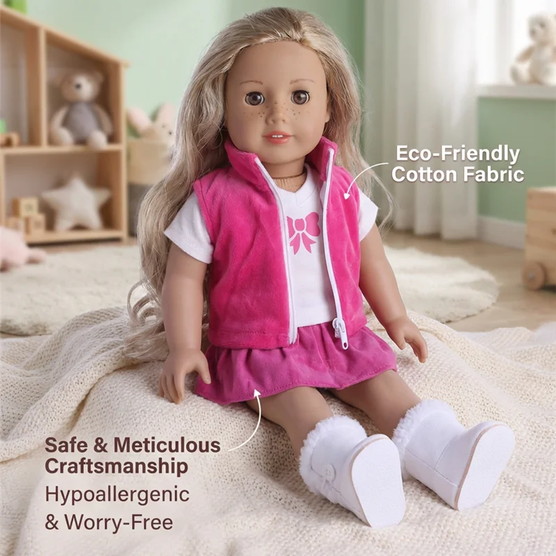 18-Zoll American Girl Puppen-Outfit Kleidung Rosa Schleifenrock Kleid Jeansjacke Set 43cm Babypuppe Reborn-Puppen Kleidung ﻿