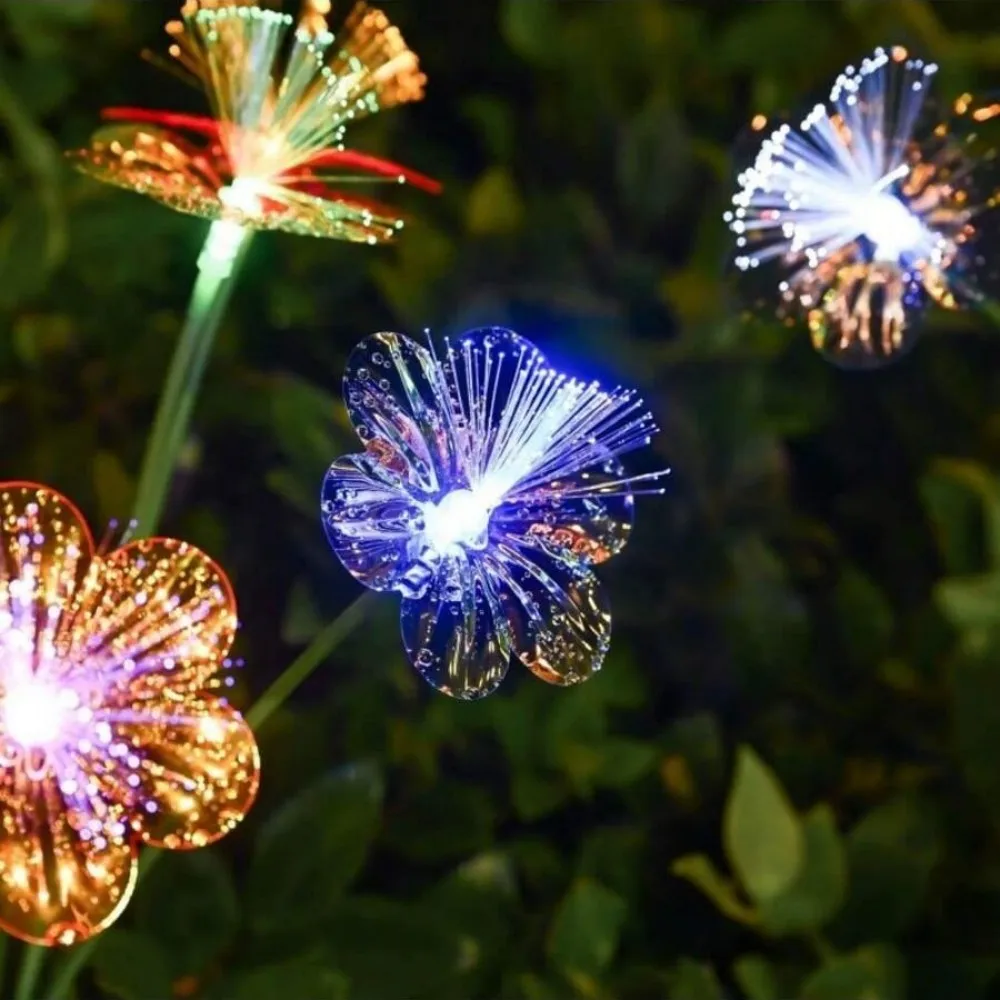 Solar Big Flower Fiber Optic Garden Stake Lights Waterproof LED Fairy Lights for Outdoor Garden Patio Yard Wedding Party Decor