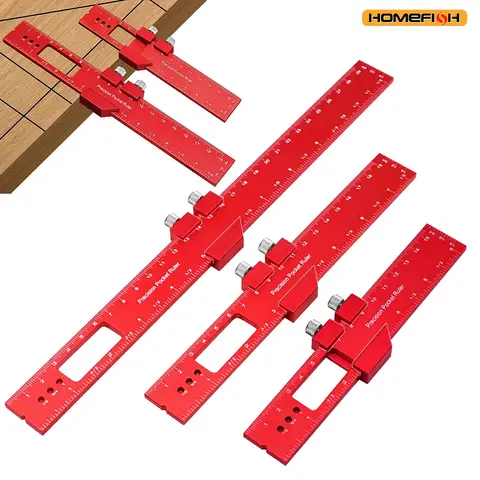 Precision T Type Pocket Ruler Inch Metric Measuring Tool with Slide Stop for Carpentry Marking