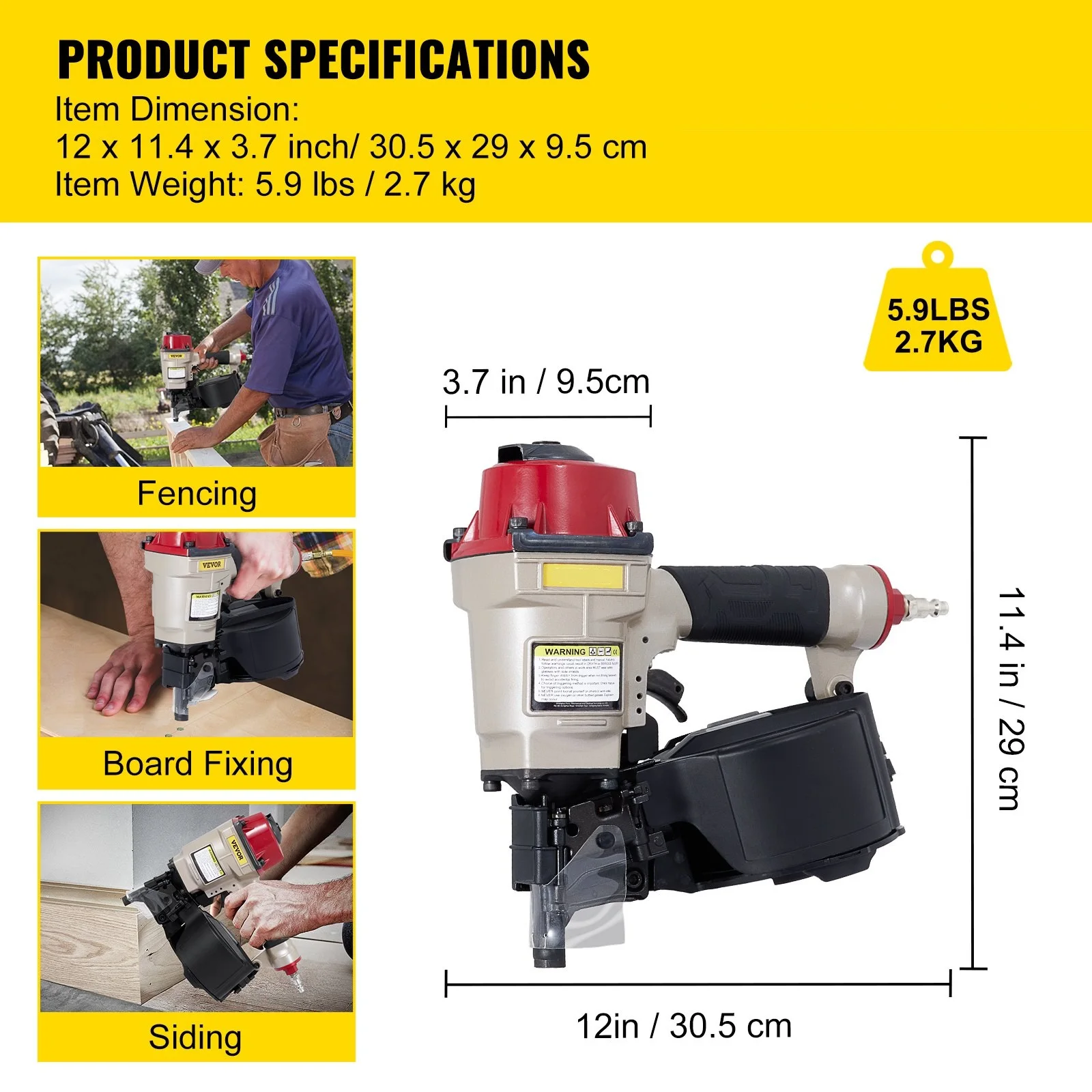 Coil Siding Nailer CN55, 1 inch to 2-1/4-inch 15 Degree Pneumatic Siding Nail Gun for Siding Sheathing Wooding Fencing Decking