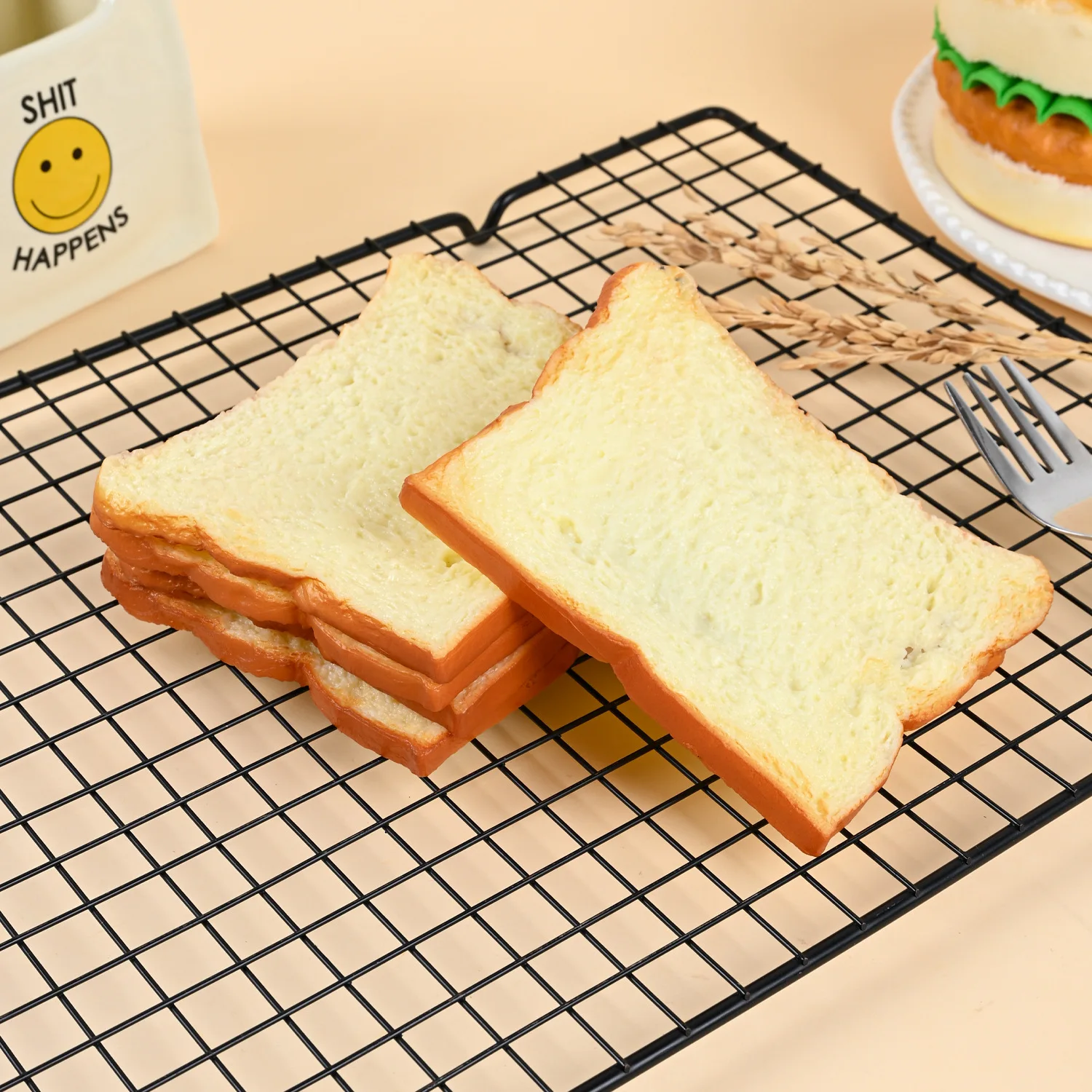 Artificial Toast Slice Bread 11cm PVC Realistic Bread Model Square Fake Food Bakery Window Display Photography Prop Decoration