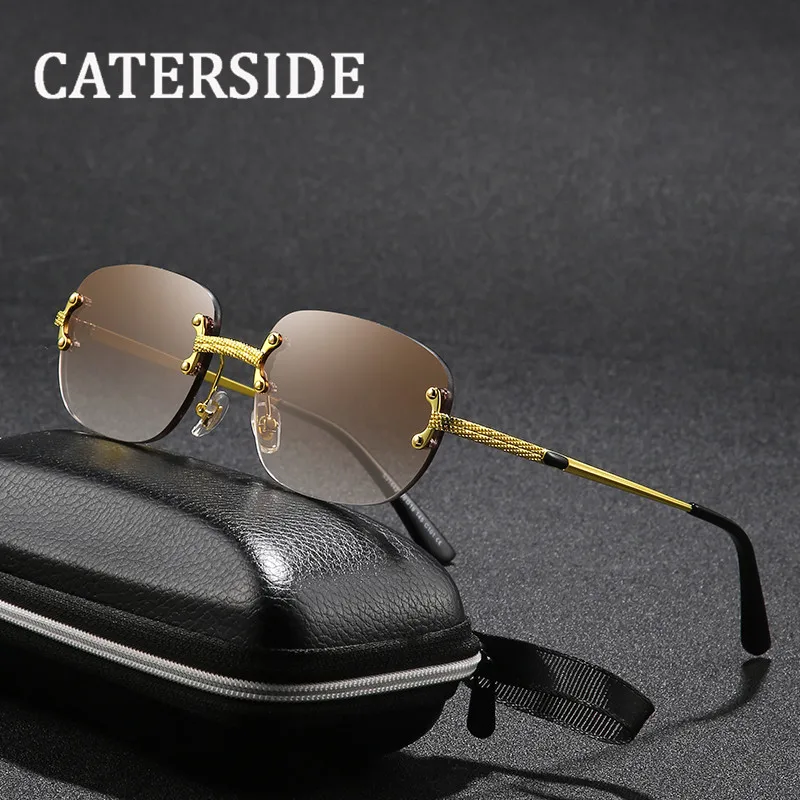 CATERSIDE Rectangular Sunglasses Rimless Men 2022 Fashion Square Mirror Sun Glasses Women Coffee Gradient Lens Frameless UV400