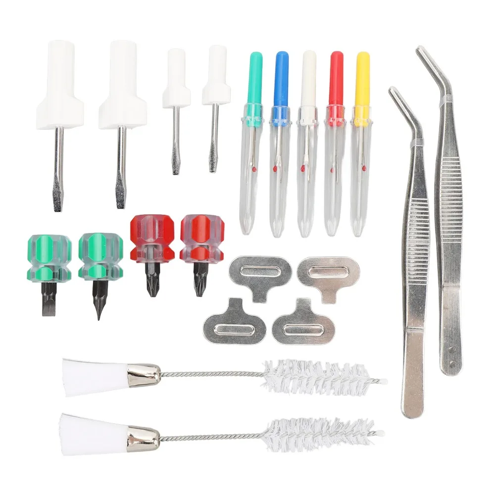 21Pcs Steel + Plastic Sewing Machine Cleaning Kit Multiple Colors Tweezers Length 15.5cm Sewing Machine Repair Tools
