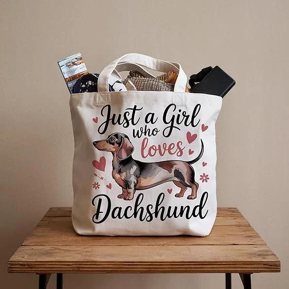 

Just A Girl Who Loves Dachshund Tote Bag Sausage Dog Lover Gift Aesthetic Canvas Tote Bag for Dog Mom and Weiner Dog Lovers