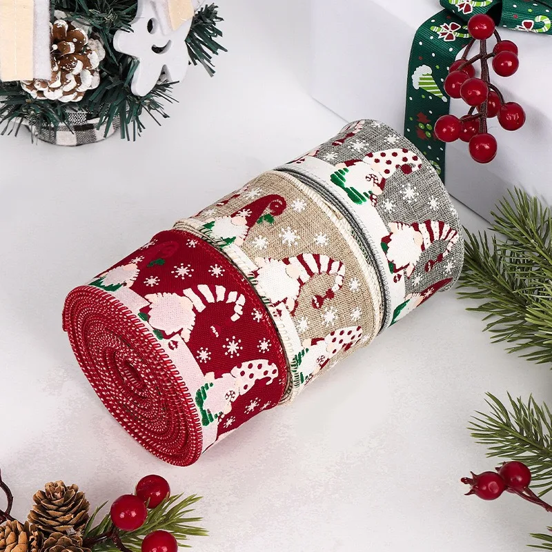 Neatly Finished Satin Ribbon Printed with Santa Claus Patterns Hanging Ornaments Decorating Christmas Trees and Packing Gift Box