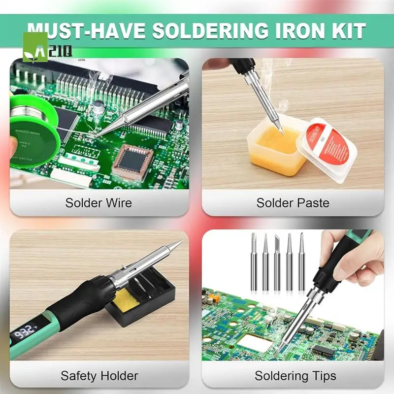 

A21Q -Soldering Iron Kit, 100W With LED Digital Display, Adjustable Temperature 300-1200°F Electronic Soldering Kit US Plug