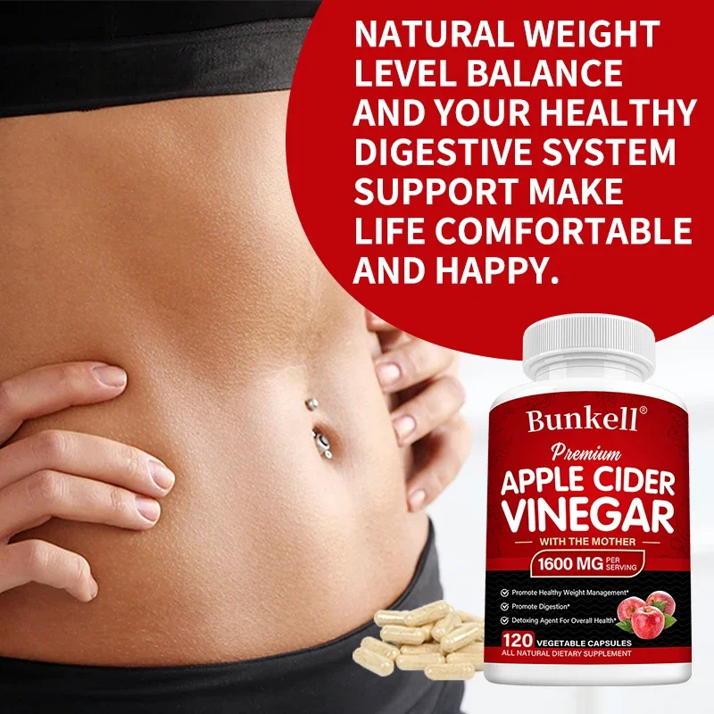 Apple Cider Vinegar Capsules with Mother Vegan ACV - Weight Management, Appetite Suppression, Digestion Detox Immunity Cleansing