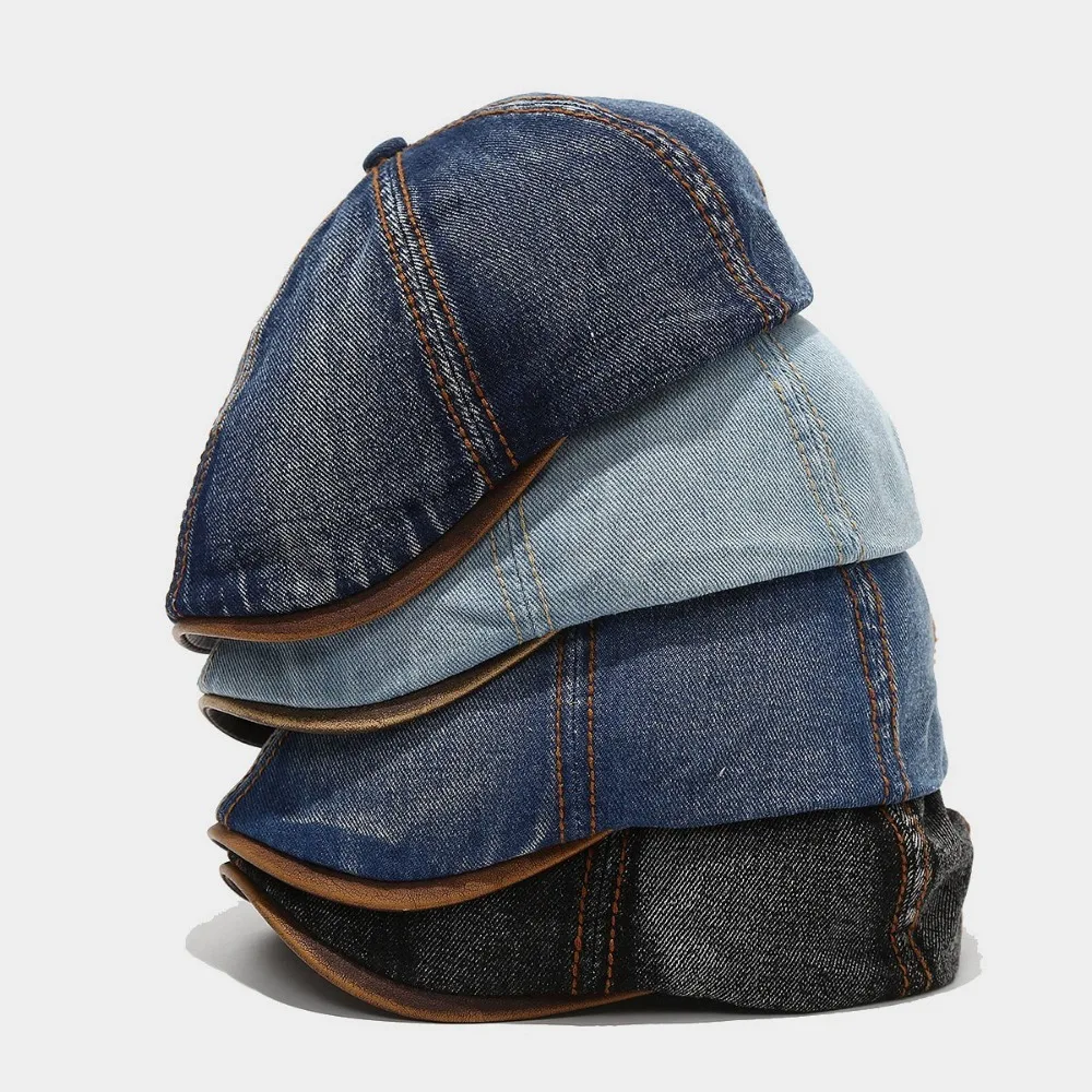 

Fashion Washed Denim Beret Hat Vintage Adjustable Newsboy Cap Short Brim Peaked Cap Unisex