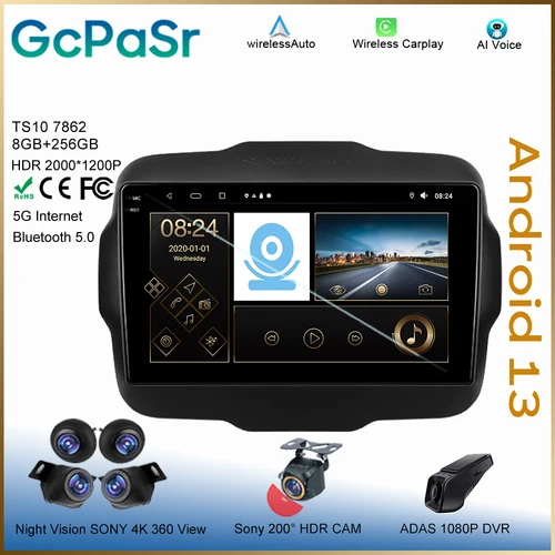 Autoradio Android, 5G, Navigation, Stéréo, Sans 2DIN, Écran Haute Performance, Unité Centrale, Limitation 2014, pour Jeep Renegade (2018-7862)