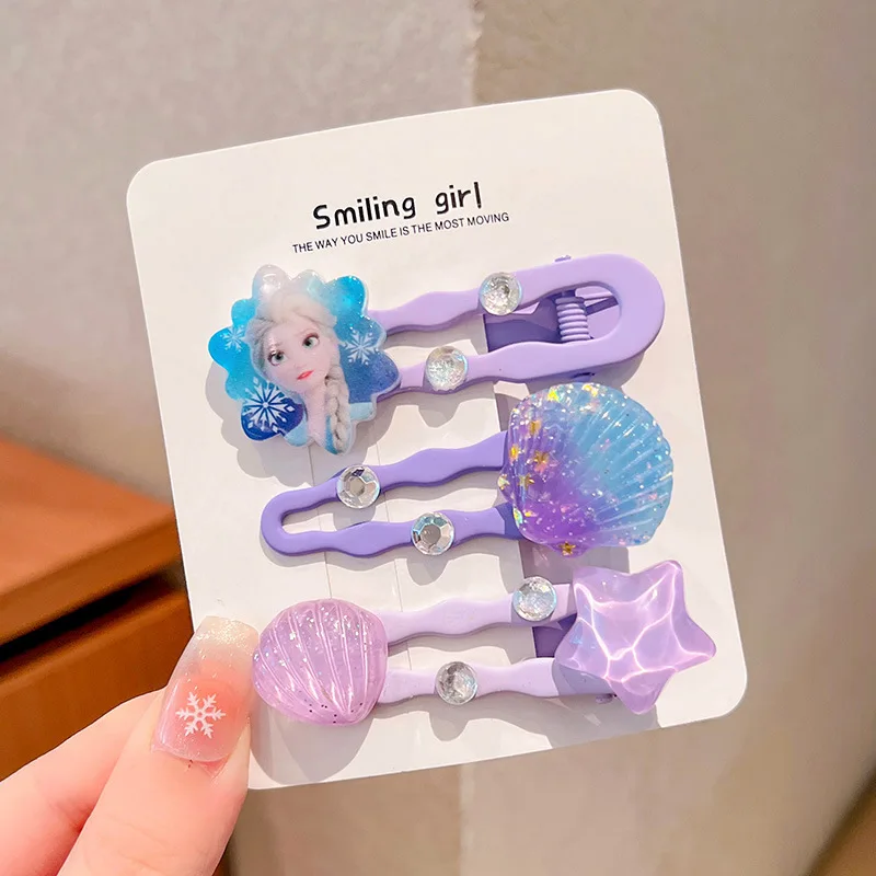 3 uds/1 Juego de nueva moda de dibujos animados para niña, horquilla para el pelo de Elsa, accesorios para el cabello con flequillo para niñas, regalos de cumpleaños para niños